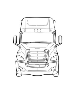 美国拖车卡车黑白素描