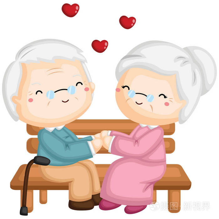 一对老夫妇一起坐在长凳上