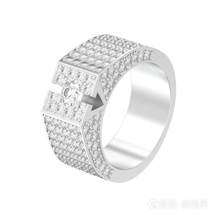 3d. 白色背景下的白色金色或银色钻石印章圈的图示分离