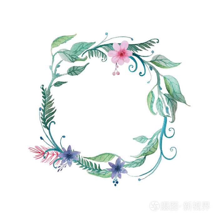 水彩矢量花环插画-正版商用图片090j4b-摄图新视界
