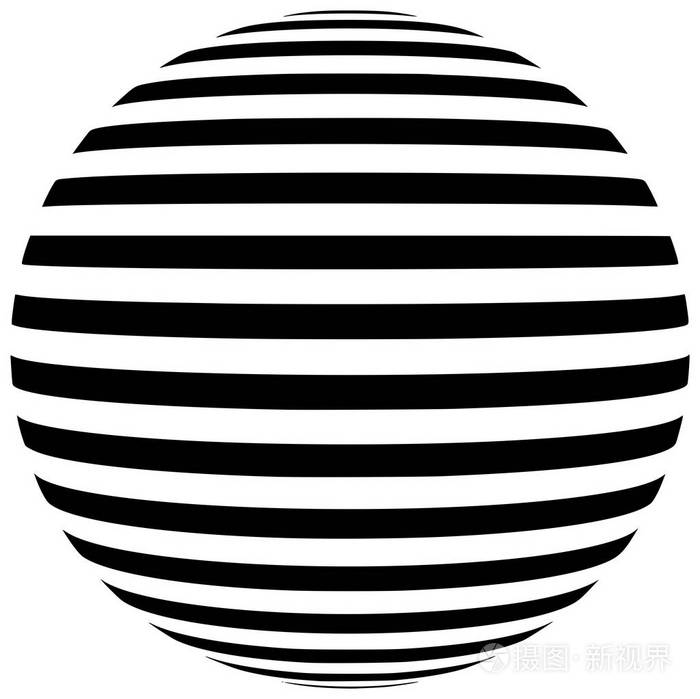 白色背景下分离的黑白条纹球面几何形状