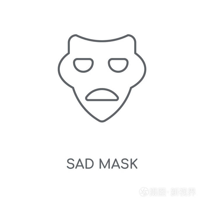 悲伤的面具线性图标悲伤面具概念笔画符号设计薄的图形元素向量例证在