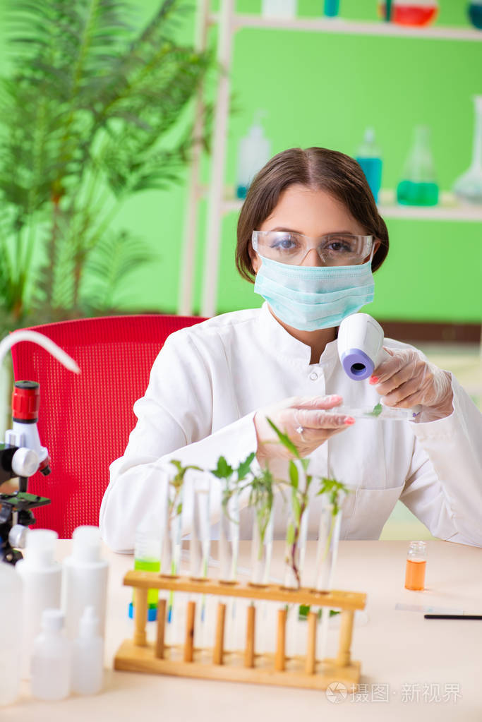 在实验室工作的美丽的女性生物技术科学家化学家