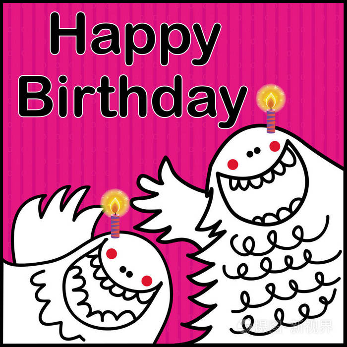 矢量滑稽快乐生日贺卡与两个有趣的字符蜡烛和快乐的生日文本