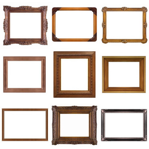 一套用于绘画镜子或照片的木制和银色框架