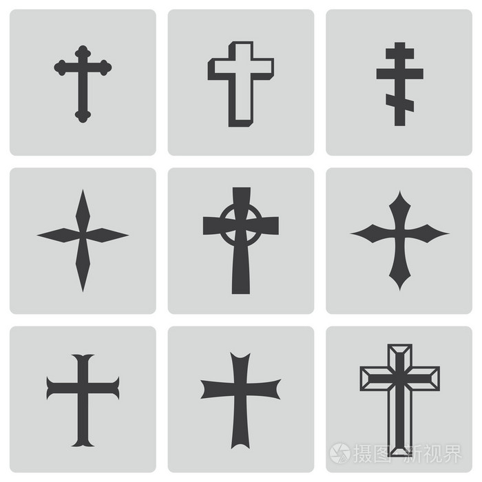 矢量黑色克里斯蒂亚十字架图标集