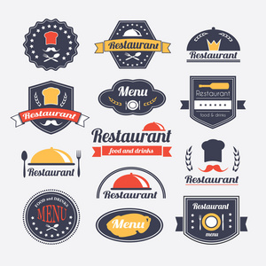 复古的餐厅，老式的徽记或标志集