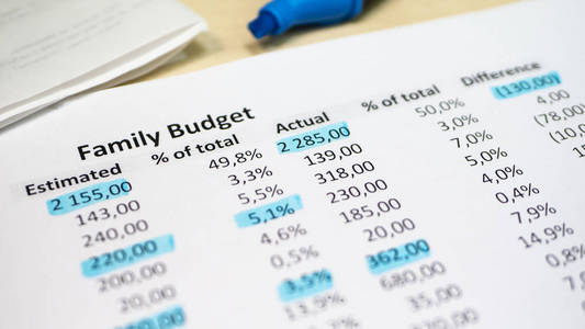 写家庭预算。计算收入和支出