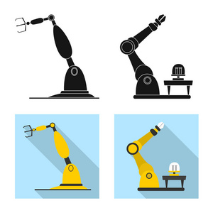 机器人和工厂标志的孤立对象。机器人与空间股票矢量图集
