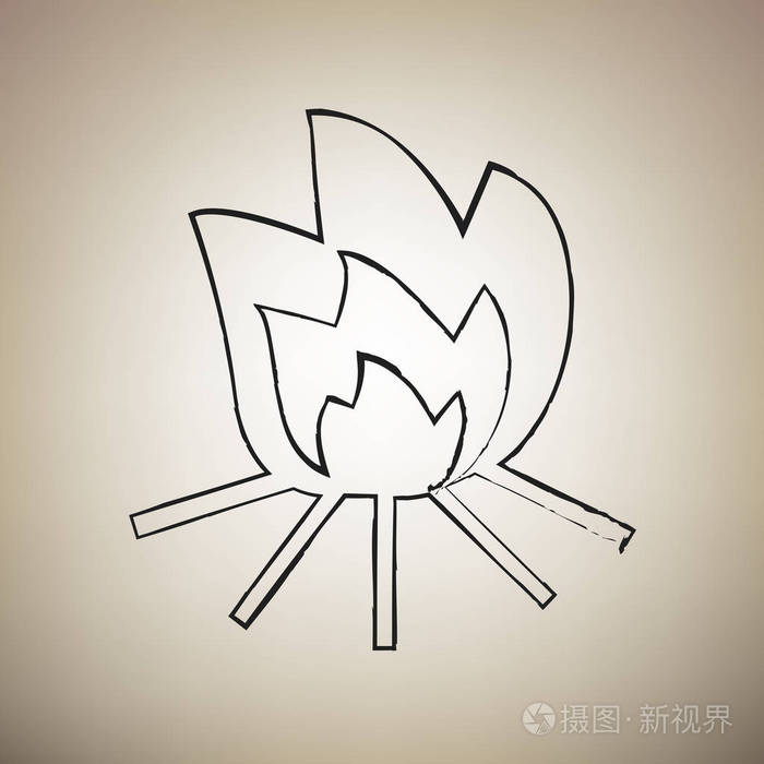 火警标志向量画笔绘制黑色图标在浅褐色backgr