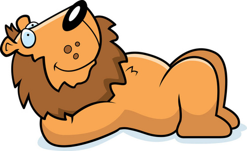 躺下的卡通一只狮子躺下休息的卡通插图照片