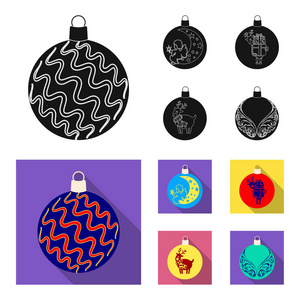 新年玩具黑色, 平面图标集合为设计。圣诞球 treevector 符号股票网页插图