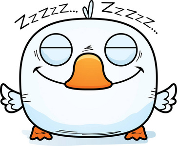 一只小鸭子，睡午觉的卡通插图