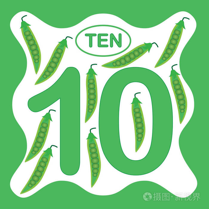 数字10十教育卡学习计数与蔬菜数学矢量插图