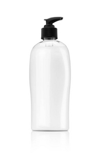 空白包装泵凝胶肥皂或洗发水透明塑料瓶在白色背景下隔离, 为产品设计准备好裁剪路径