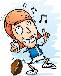 一个女子足球运动员跳舞的卡通插图