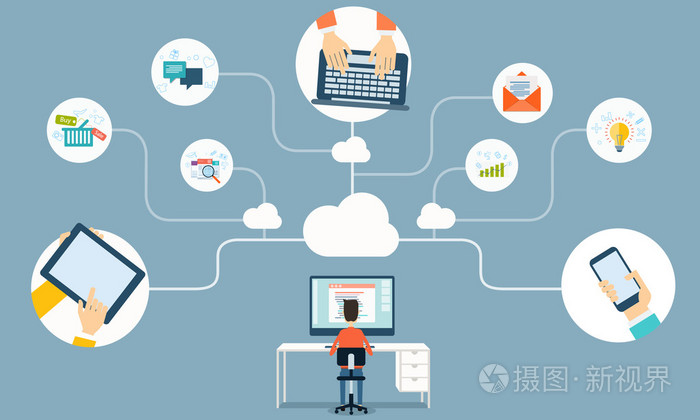 业务工作线上的矢量云网络插画-正版商用图片091oq3-摄图新视界