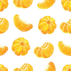 无缝的图案与去皮的橘子和橘子片。矢量逼真插图