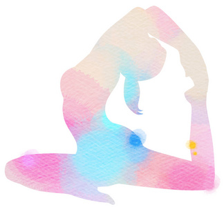 水彩瑜伽女性剪影在白色背景。数码艺术画