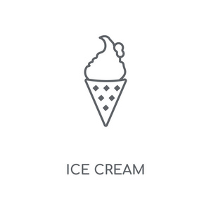 冰淇淋线性图标。冰淇淋概念笔画符号设计。薄的图形元素向量例证, 在白色背景上的轮廓样式, eps 10