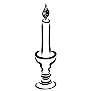 黑色线条创意画用黑色线条画的烛台上燃烧的蜡烛照片