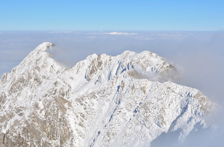 高山雪和雾下