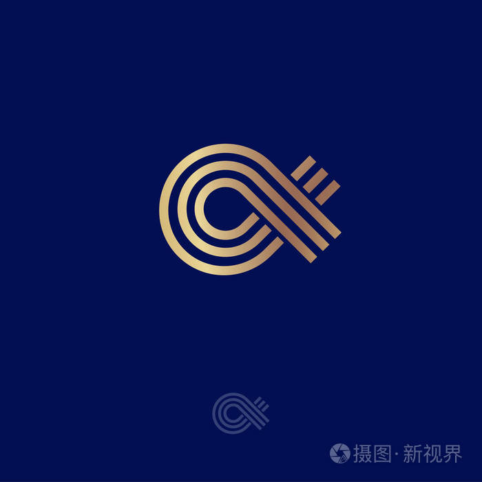 阿尔法标志阿尔法会徽希腊字母alpha由金线组成在深蓝色背景下被隔离