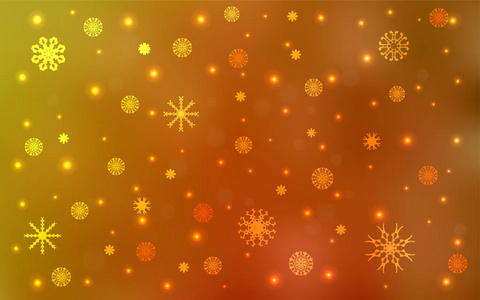 浅橙色矢量布局与明亮的雪花。现代几何抽象插图与冰晶体。广告海报横幅的新年设计