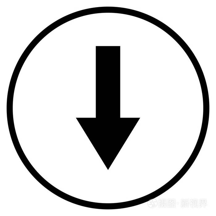 向下箭头符号用于导航的圆形平面图标