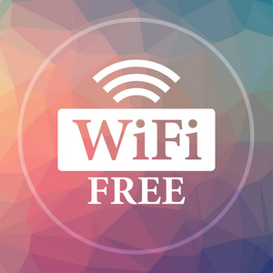 Wifi 免费图标。低聚背景下的 Wifi 免费网站按钮