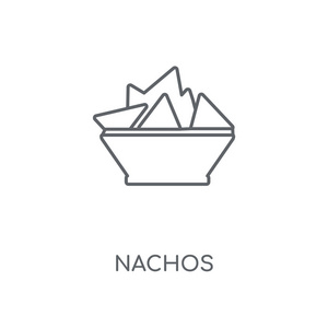 nachos 线性图标。纳霍斯概念笔画符号设计。薄的图形元素向量例证, 在白色背景上的轮廓样式, eps 10