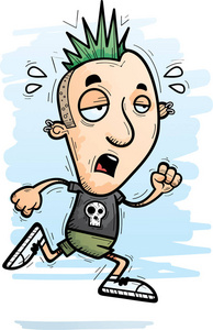 卡通流氓一个小流氓跑, 看起来筋疲力尽的卡通插图照片