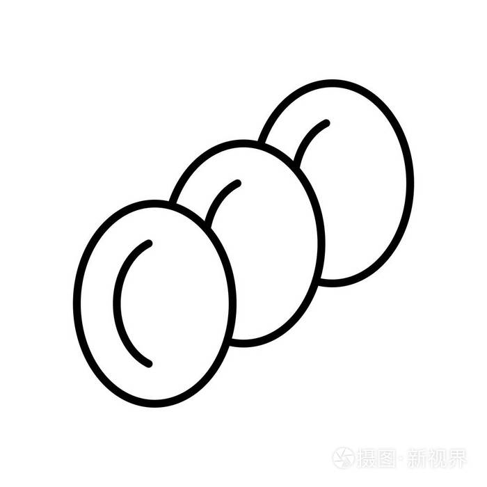 插画 在白色背景下的卵子图标向量, 鸡蛋透明符号, 轮廓样式的细线