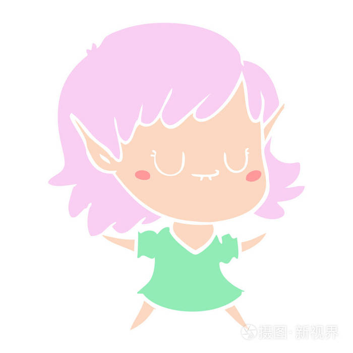快乐扁平颜色风格动画片精灵女孩