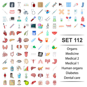 医学, 医学, 人体, 器官, 糖尿病牙科护理图标集的向量例证