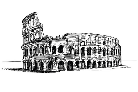 斗兽场, 罗马, 意大利。手绘的例证