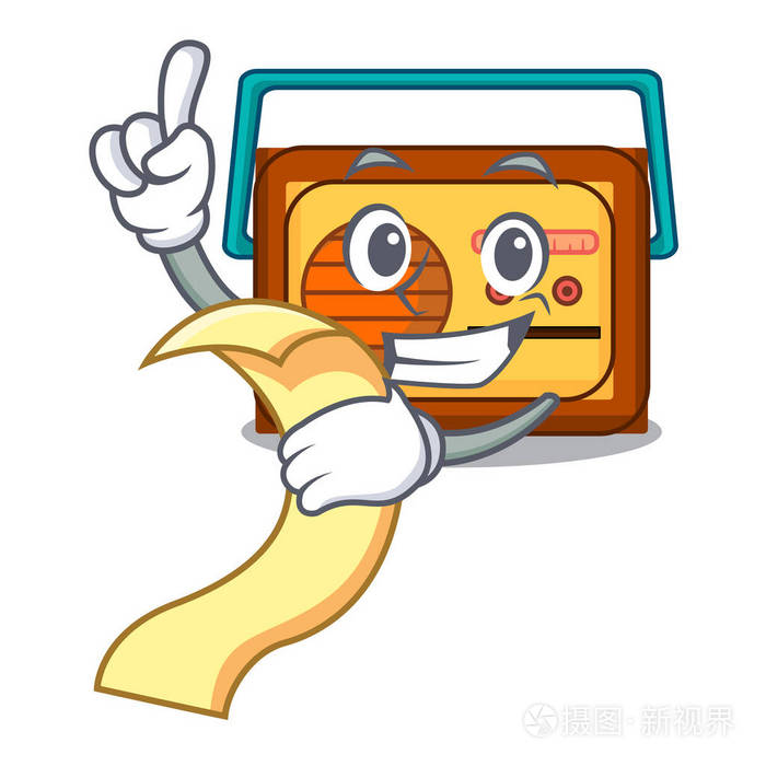 与菜单无线电吉祥物卡通风格矢量插画
