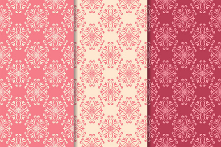 一套樱桃红色花卉图案。垂直无缝模式。墙纸背景