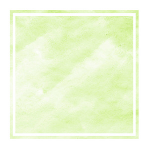 浅绿色手画水彩矩形框架背景纹理与污渍。现代设计元素