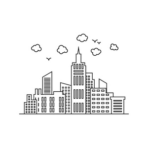 细线城市景观.高楼林立的市中心.矢量插图背景照片