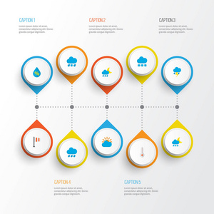 气候图标扁平的风格设置滴水, 淋浴, 爆发和其他雨水元素。被隔绝的向量例证气候图标