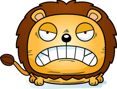 愤怒表情狮幼崽的卡通插图照片