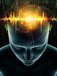 心波系列。3d 人头图示和技术符号的抽象构成, 适用于与意识大脑智力和人工智能有关的项目