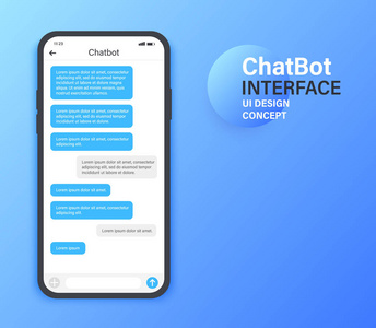 Chatbot 移动用户界面设计理念。短信信使。在线对话与短信信息。矢量插图
