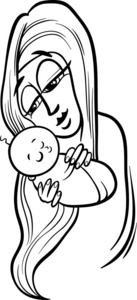 母亲与婴儿卡通着色页
