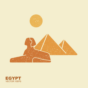 金字效果埃及金字塔和狮身人面像矢量符号图标设计.