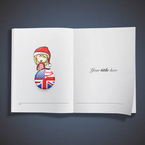 举行英语 pin 印在书的圣诞老人服装的女孩