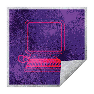电脑与鼠标和屏幕方形剥皮贴纸