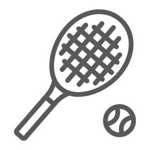 网球线图标, 游戏和运动, 球拍符号, 矢量图形, 一个白色背景的线性模式, eps 10