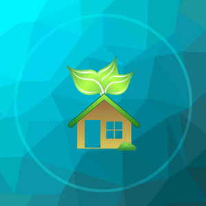 生态住宅图标。生态住宅网站按钮蓝色低聚背景